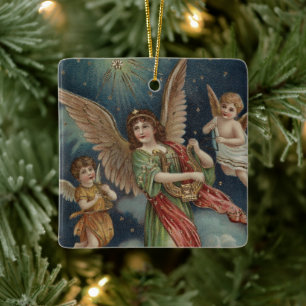 Vintages religiöses Weihnachtsgeschenk mit Wünsche Keramikornament