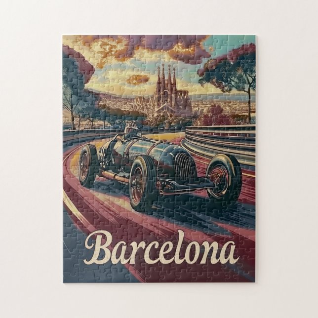 Vintages Rennauto in Barcelona Puzzle (Vertikal)