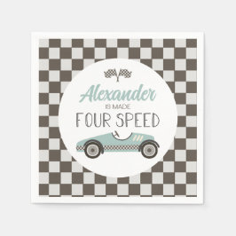 Vintages Rennauto macht VIER-Speed Geburtstag Serviette