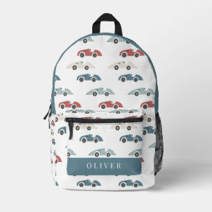 Vintages Rennwagen Muster Junge Weiß Bedruckter Rucksack