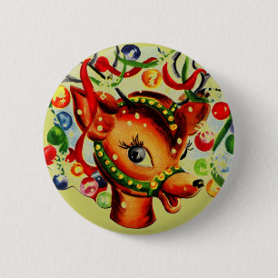 Vintages Rentier Festfest Retro Weihnachten Button