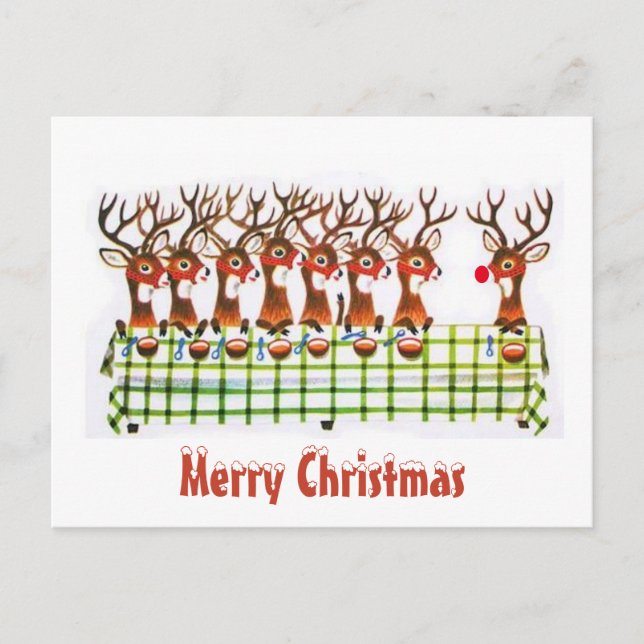 Vintages Rentieressen mit Rudolf Weihnachten Postkarte (Vorderseite)