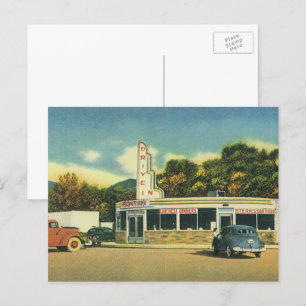 Vintages Restaurant, 50er in Diner und Autos Postkarte