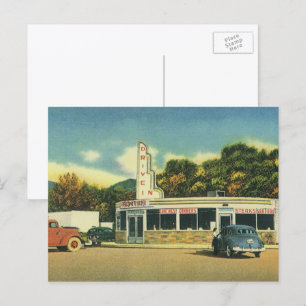 Vintages Restaurant, 50er in Diner und Autos Postkarte