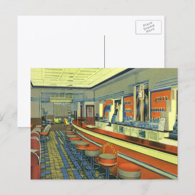 Vintages Restaurant, Retro Roadside Diner Räume Postkarte (Vorne/Hinten)