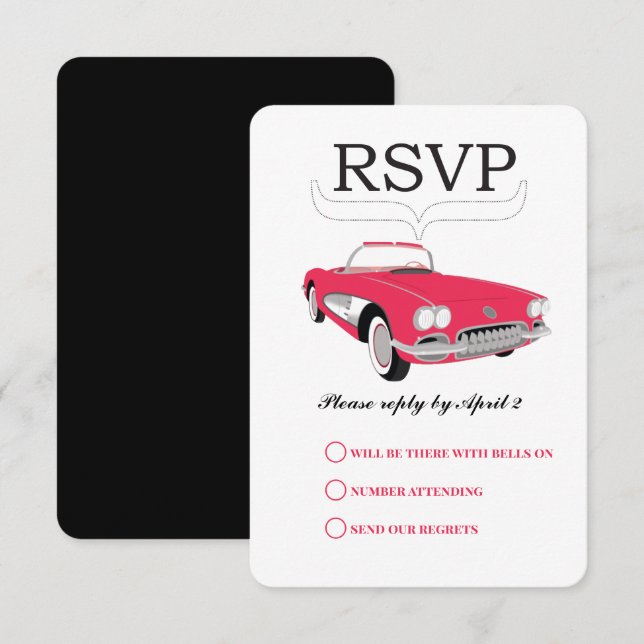 Vintages Retro-Auto rosa Konvertible Hochzeit RSVP (Vorne/Hinten)