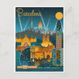 Vintages Retro Barcelona Spanien Reisen Kunst, Dic Postkarte