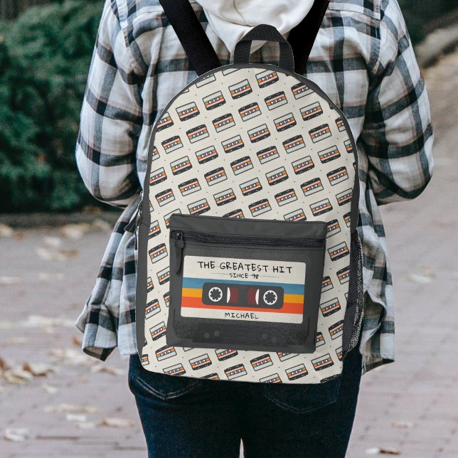 Vintages Retro-Bestes Kassettenbandmuster Bedruckter Rucksack (Vintage Retro Greatest Hit Cassette Tape Pattern Printed Backpack)