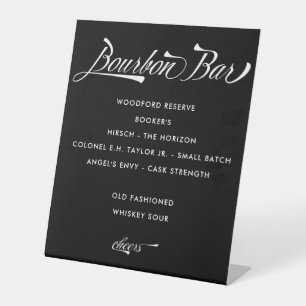Vintages Retro Black Bourbon Bar Wedk Drink Menü Sockelschild