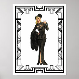Vintages Retro-Black-Cutout-Kleid der 40er Jahre Poster