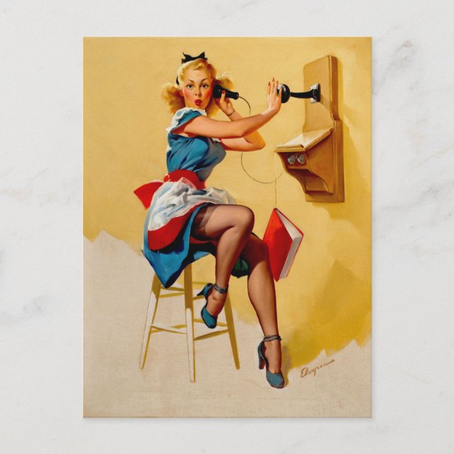 Vintages Retro-Button-up-Girl Postkarte (Vorderseite)