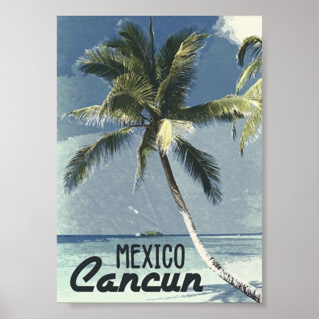 Vintages Retro Cancun Mexico Reisen Ocean Beach Ar Poster (Vorne)