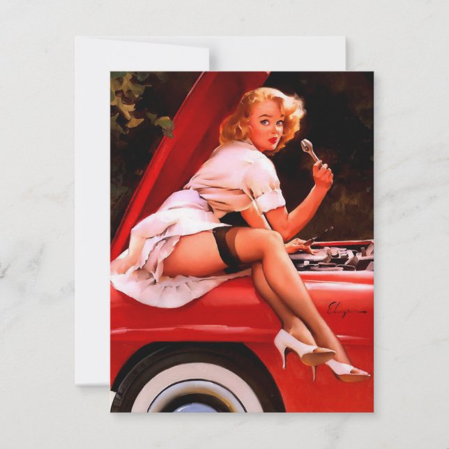 Vintages Retro Car Mechanisches Pinup Girl (Vorderseite)