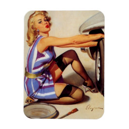 Vintages Retro Car Mechanisches Pinup Girl Magnet