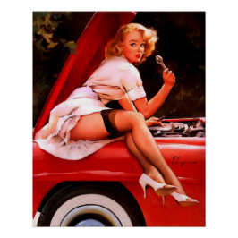 Vintages Retro Car Mechanisches Pinup Girl Poster