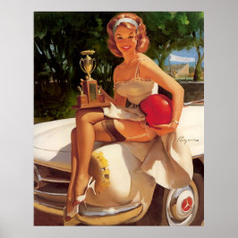 Vintages Retro Car Race Button Up Girl Poster