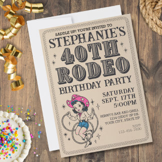 Vintages Retro Cowgirl 40. Geburtstags-Party Einladung
