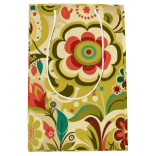 Vintages Retro-Design Blumengrün Mittlere Geschenktüte