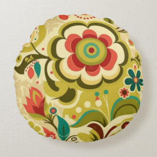 Vintages Retro-Design Blumengrün Rundes Kissen