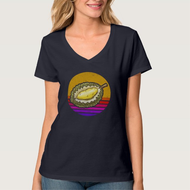 Vintages Retro Durian, Niedliches Durian Frucht T-Shirt (Vorderseite)
