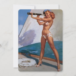 Vintages Retro Elvgren Segelschiff Sailor Button-u Einladung