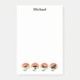 Vintages Retro-Flugzeug mit Sonnenuntergang, Indiv Post-it Klebezettel