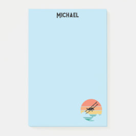 Vintages Retro-Flugzeug mit Sonnenuntergang, Indiv Post-it Klebezettel