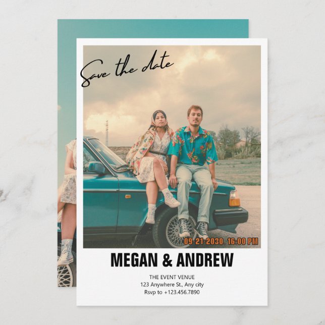 Vintages Retro-Foto Save The Date (Vorne/Hinten)