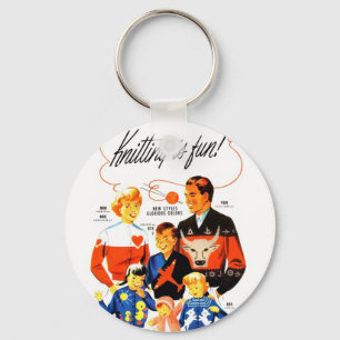 Vintages Retro Frauen-60er Stricken ist Spaß! Schlüsselanhänger