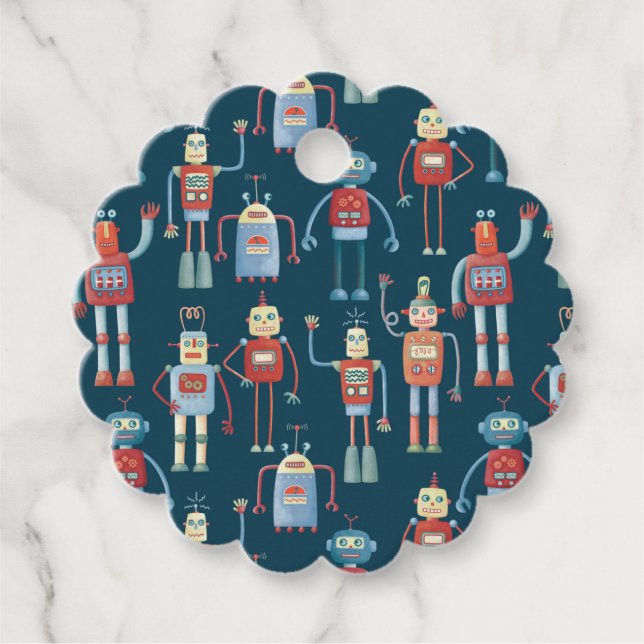 Vintages Retro Fun Robot-Muster Geschenkanhänger (Vorderseite)
