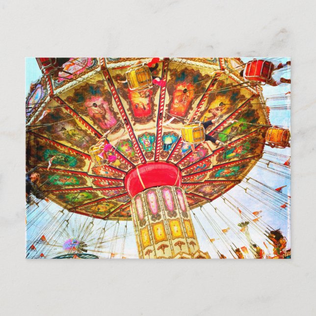 Vintages Retro-Gelbes Karnevalsschwingen Foto Postkarte (Vorderseite)