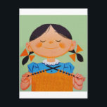 Vintages Retro Girl Knittern Postkarte<br><div class="desc">Vintages Retro Girl Knittern</div>