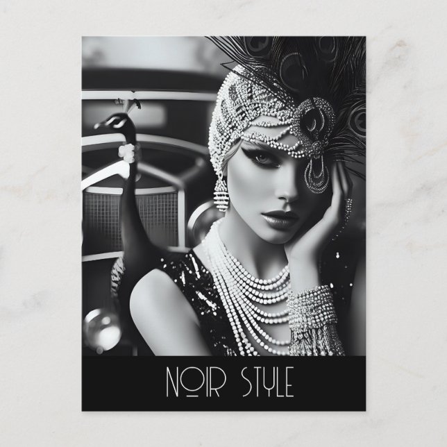 Vintages Retro-Glamour-Mädchen mit Pfau Postkarte (Vorderseite)