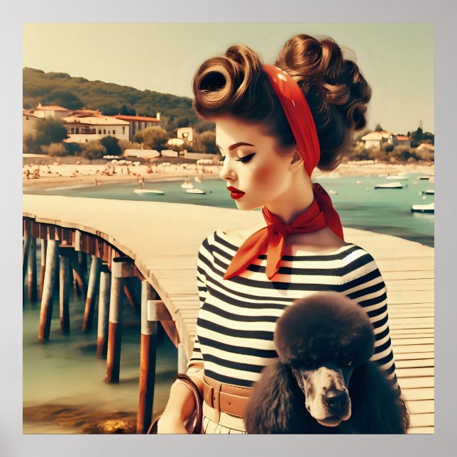 Vintages Retro-Glamour-Mädchen mit Poodle Poster (Vorne)