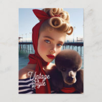 Vintages Retro-Glamour-Mädchen mit Poodle
