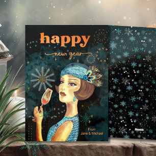 Vintages Retro-Glück Neues Jahr Feiertagskarte