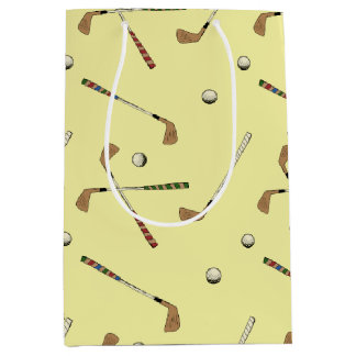 Vintages Retro Golf Golfer Club Ball Muster Gelb Mittlere Geschenktüte