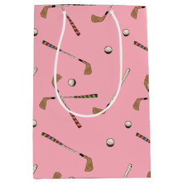 Vintages Retro Golf Golfer Clubs Balls Muster Rosa Mittlere Geschenktüte