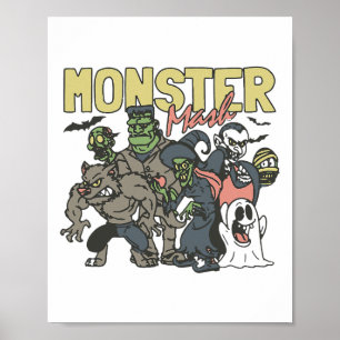 Vintages Retro Halloween Monster Mash Boo Ghost Wi Poster
