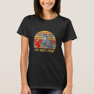Vintages Retro Ich tue, was ich meine schwarze Kat T-Shirt