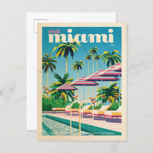 Vintages Retro-Miami-Schwimmbad Postkarte