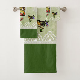 Vintages Retro mit Spitzen und Blume auftragen Badhandtuch Set