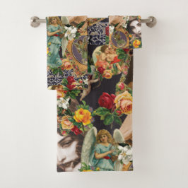 Vintages Retro mit Spitzen und Blume auftragen Badhandtuch Set