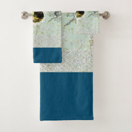 Vintages Retro mit Spitzen und Blume auftragen Badhandtuch Set