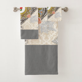 Vintages Retro mit Spitzen und Blume auftragen Badhandtuch Set