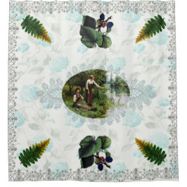 Vintages Retro mit Spitzen und Blume auftragen Duschvorhang