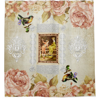 Vintages Retro mit Spitzen und Blume auftragen Duschvorhang