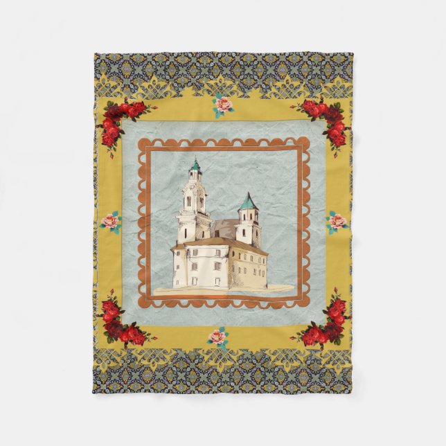 Vintages Retro mit Spitzen und Blume auftragen Fleecedecke (Vorderseite)