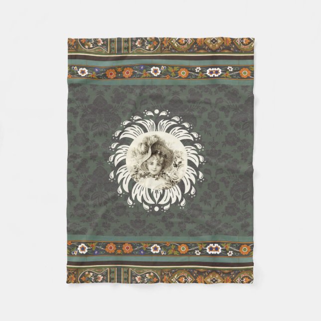 Vintages Retro mit Spitzen und Blume auftragen Fleecedecke (Vorderseite)