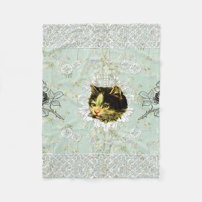 Vintages Retro mit Spitzen und Blume auftragen Fleecedecke (Vorderseite)